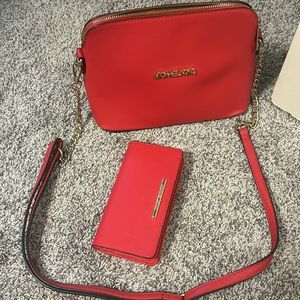 Michael Kors Red Purse and Steven Madden Wallet